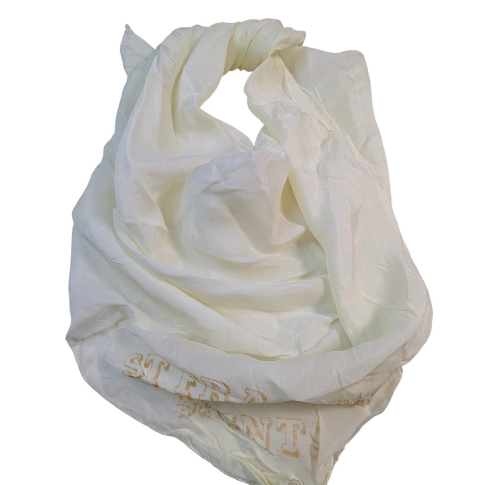 Vintage Cream Silk Scarf‎ with Frayed Edges & Tassel Detail READ